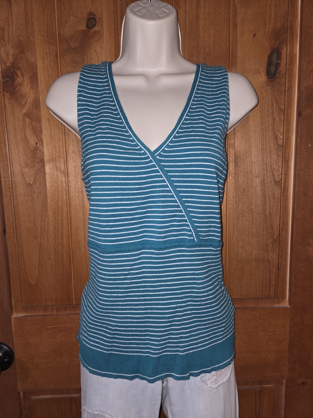 Nine‎ & Co. Teal and White Striped Sleeveless  Tank